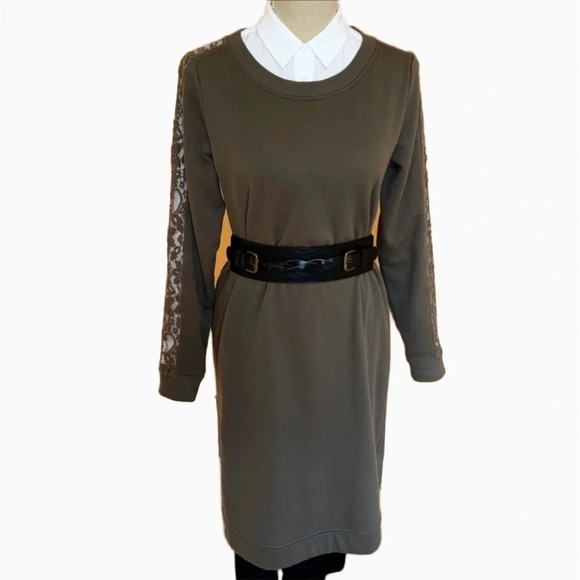SANDWICH Olive Lace Sweatshirt Shift Dress Size M - Picture 1 of 15